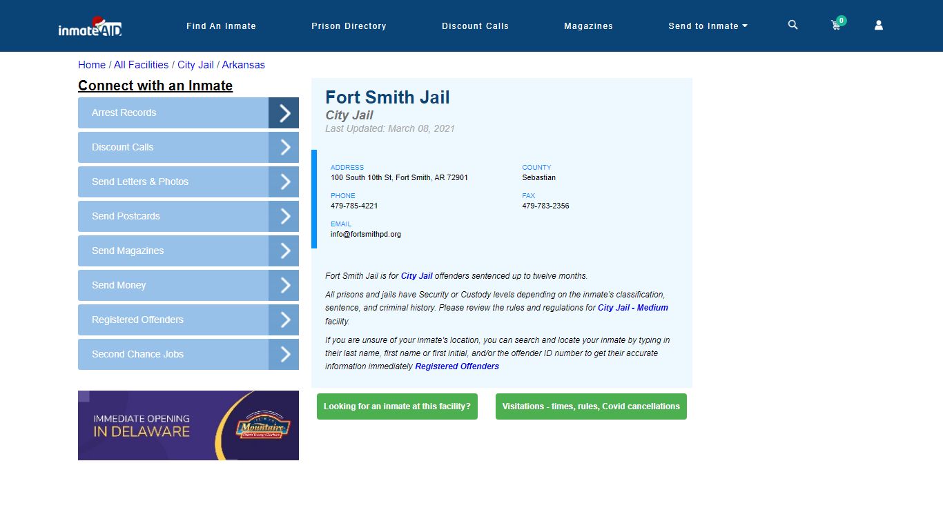 Fort Smith Jail | Inmate Locator